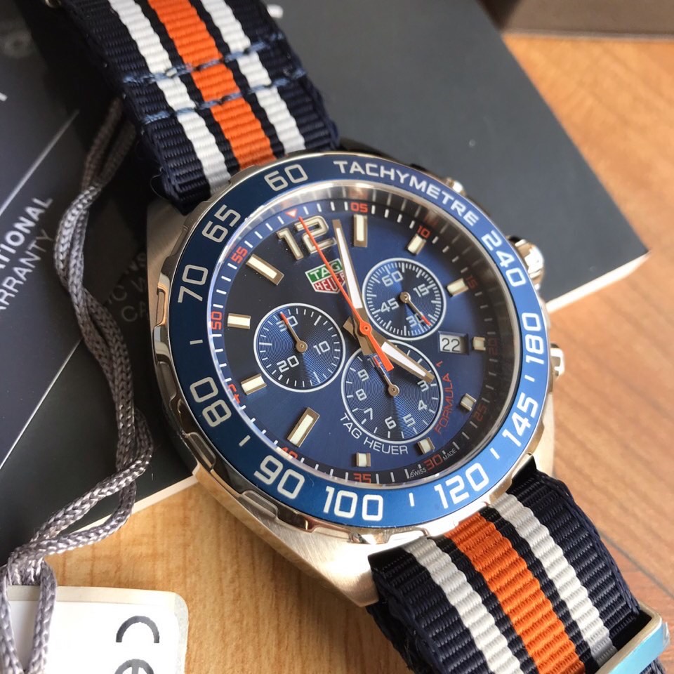 43mm Racing Chrono Blue Orange Stripe NATO Chronograph Watch