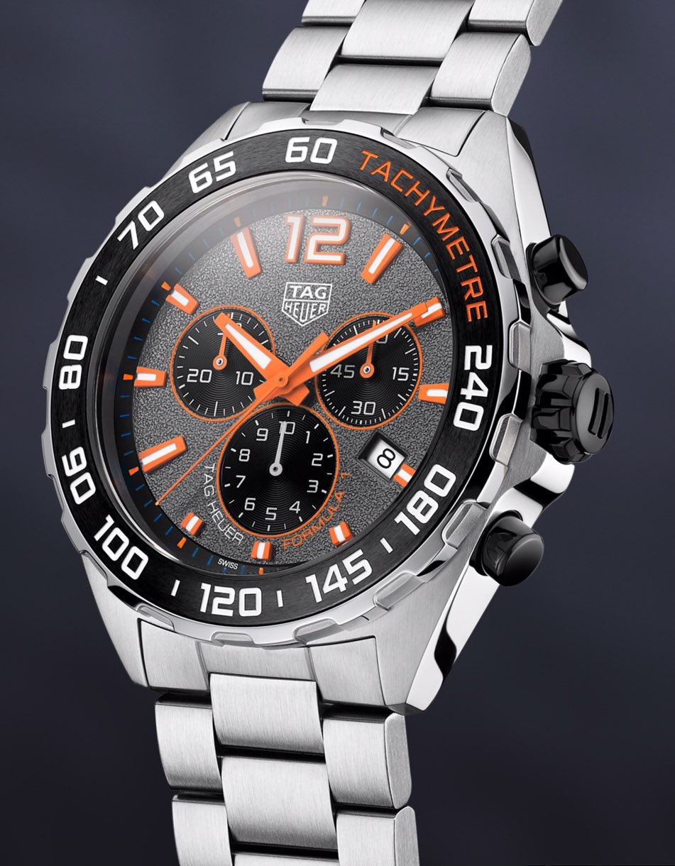 43mm Racing Chrono Grey Dial Orange Accent Chronograph with Steel Bracelet