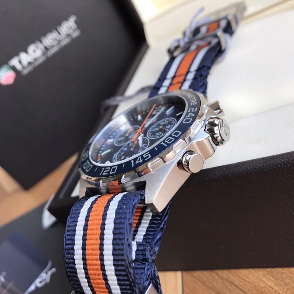43mm Racing Chrono Blue Orange Stripe NATO Chronograph Watch
