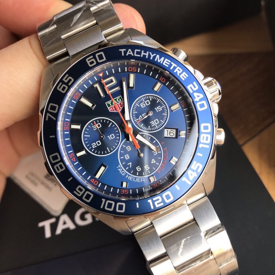43mm Racing Chrono Blue Dial Orange Accent Chronograph with Steel Bracelet
