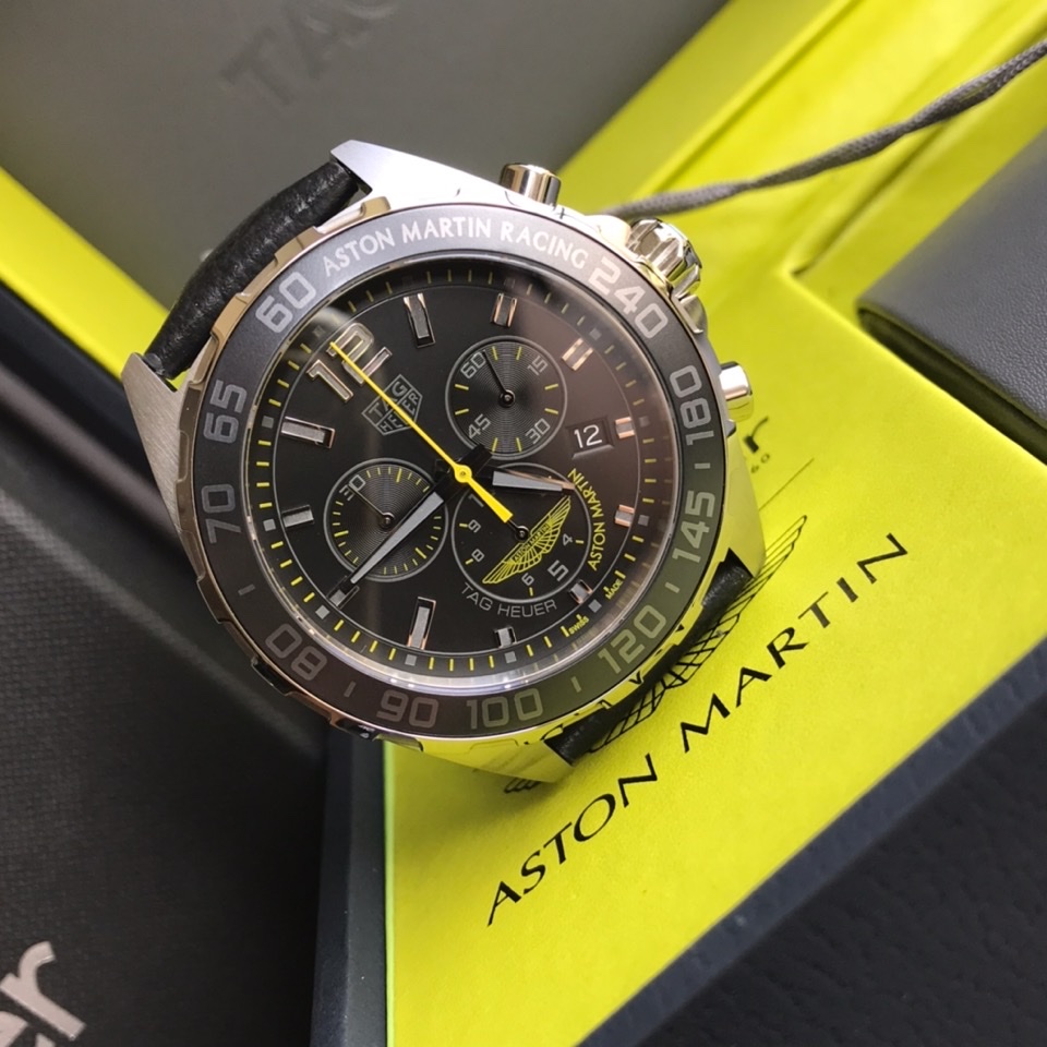 43mm Racing Chrono Aston Martin Inspired Chronograph | Green Stitching Sport Watch