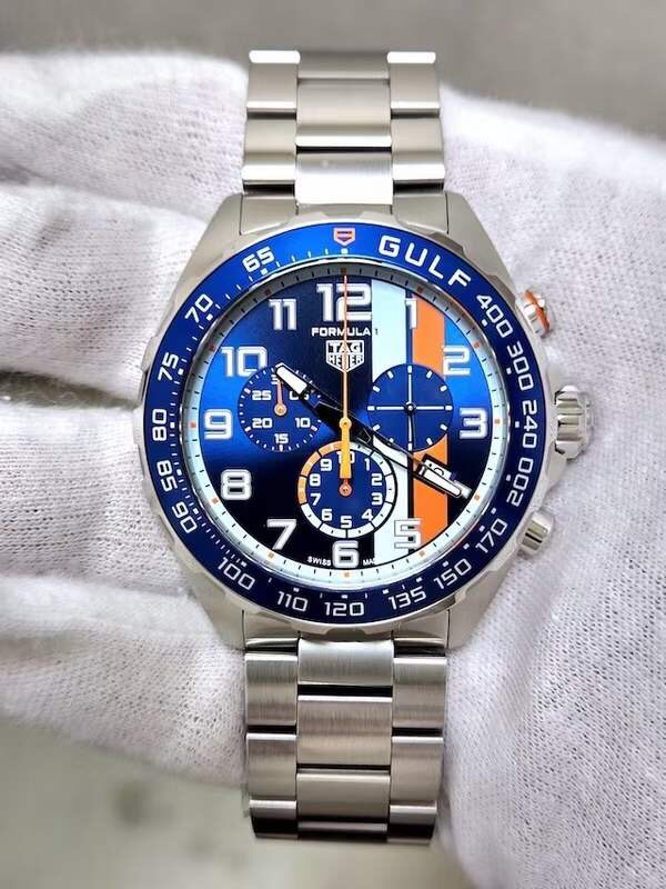 43mm Racing Chrono Gulf-Inspired Racing Chronograph with Steel Bracelet
