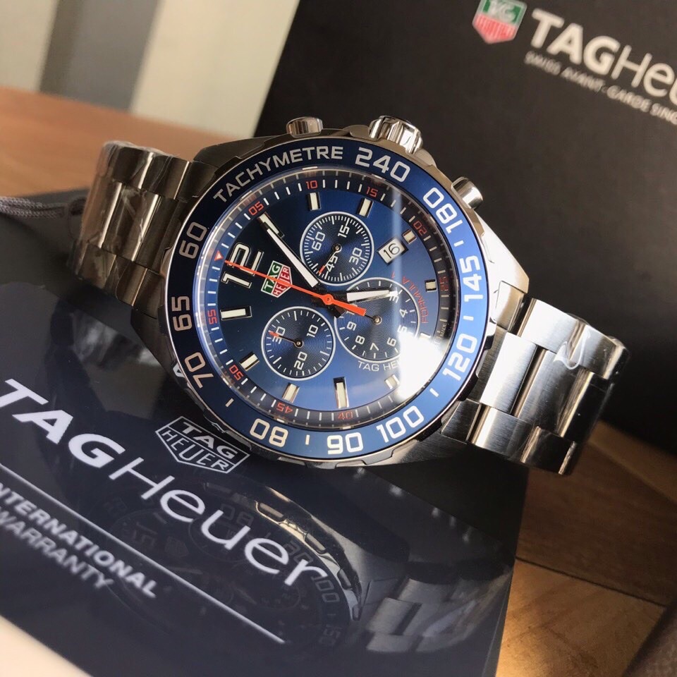 43mm Racing Chrono Blue Dial Orange Accent Chronograph with Steel Bracelet